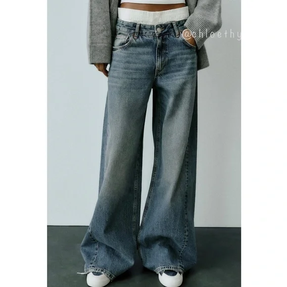 パンツ zara trf super wide leg low rise TRF WIDE LEG LOW RISE JEANS - Light blue | ZARA United States
